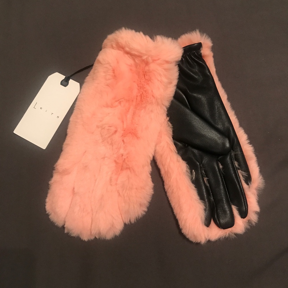 Faux Fur & Leather Gloves